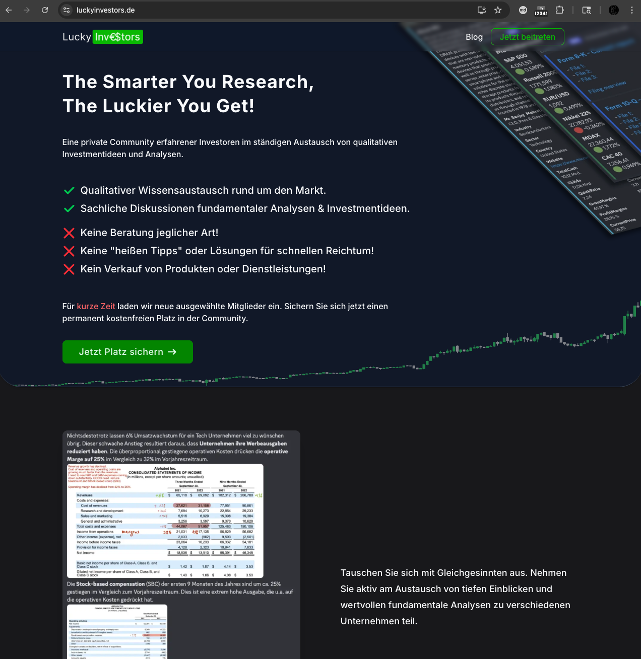 LuckyInvestors.de - AI Investor Community Platform screenshot 1